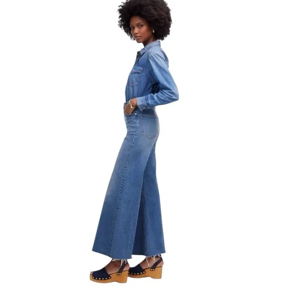 Madewell Wide Leg Crop Blue Denim Retro Stretch Cotton Jeans Women’s 28 - Picture 3 of 15